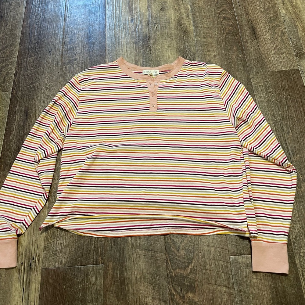 Cactus and Pearl Long Sleeve Striped Crop Top